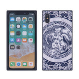 China Style Square Glass Phone Case Blue and White Porcelain Phone Shell for iPhone